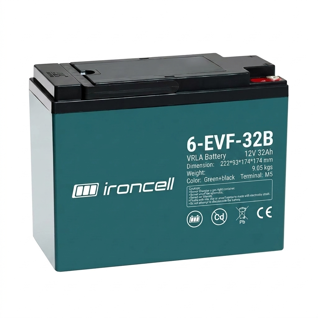 Ironcell 6-EVF-32B süvatühjenev pliiaku 12V 32Ah M5 klemm (e-bike)