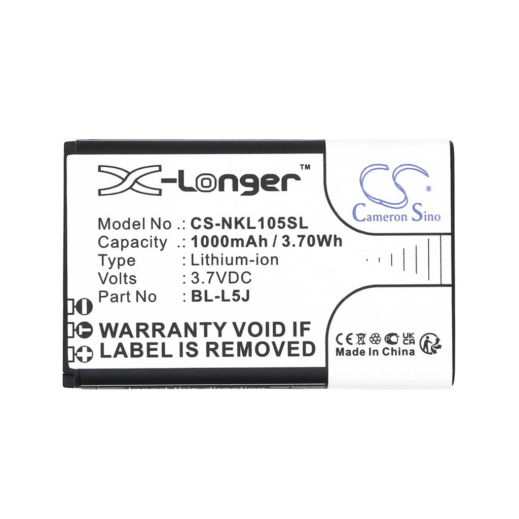 Nokia 105 2023, BL-L5J 1000 mAh / 3.7 Wh mobilā tālruņa akumulators