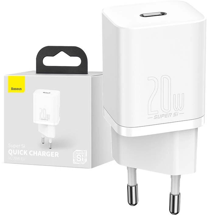 Baseus Super Si 20W Fast Charge kiirlaadija 1x USB-C, valge (CCSUP-B02)