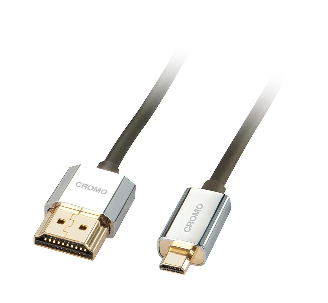 Lindy HDMI to Micro HDMI Cable, 2.0m, CROMO Slim Active High Speed + Ethernet, 2160p, 3D