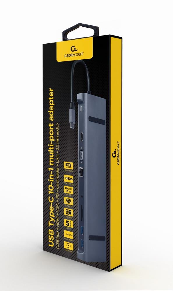 Gembird 10-in-1 USB-C to HDMI / USB 3.0 Adapter, A-CM-COMBO10-01