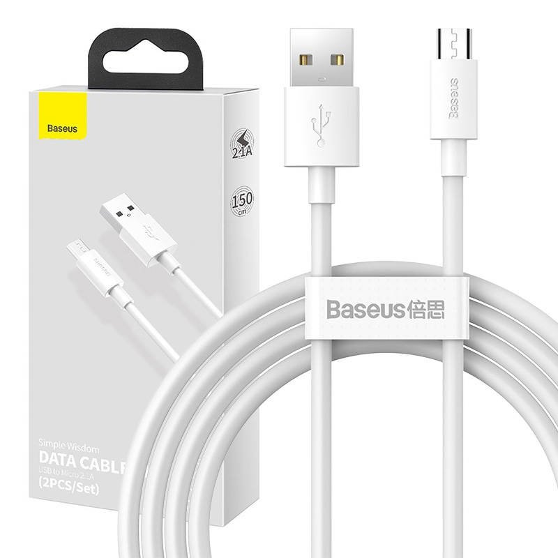 Baseus Simple Wisdom andmekaabli komplekt USB to Micro 2,1A (2tk/komplekt) 1,5m